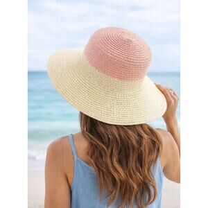 Magid Sun Hat Womens OSFA 100% Paper Wide Brim Floppy Boho Pink Top